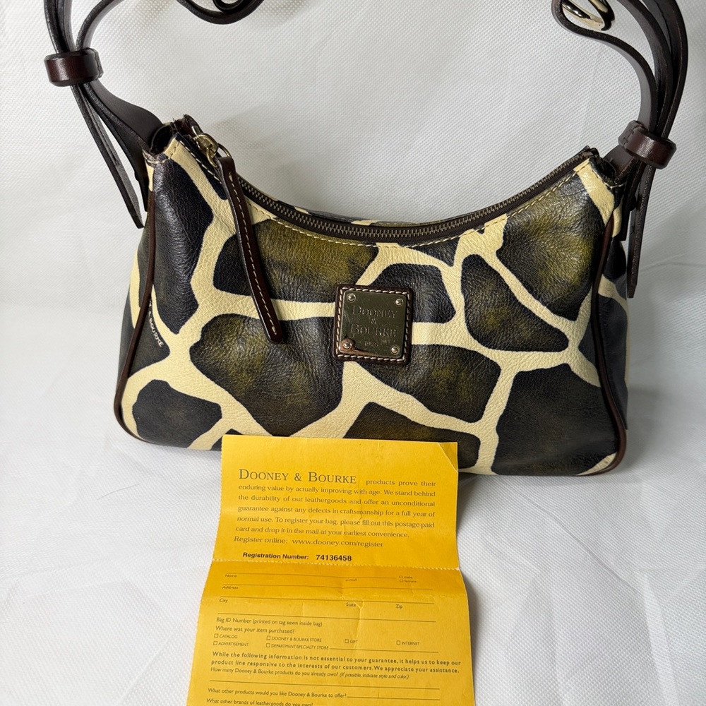 Dooney & Bourke Brown and Cream Giraffe-Print Leather Shoulder Bag - Picture 3 of 15
